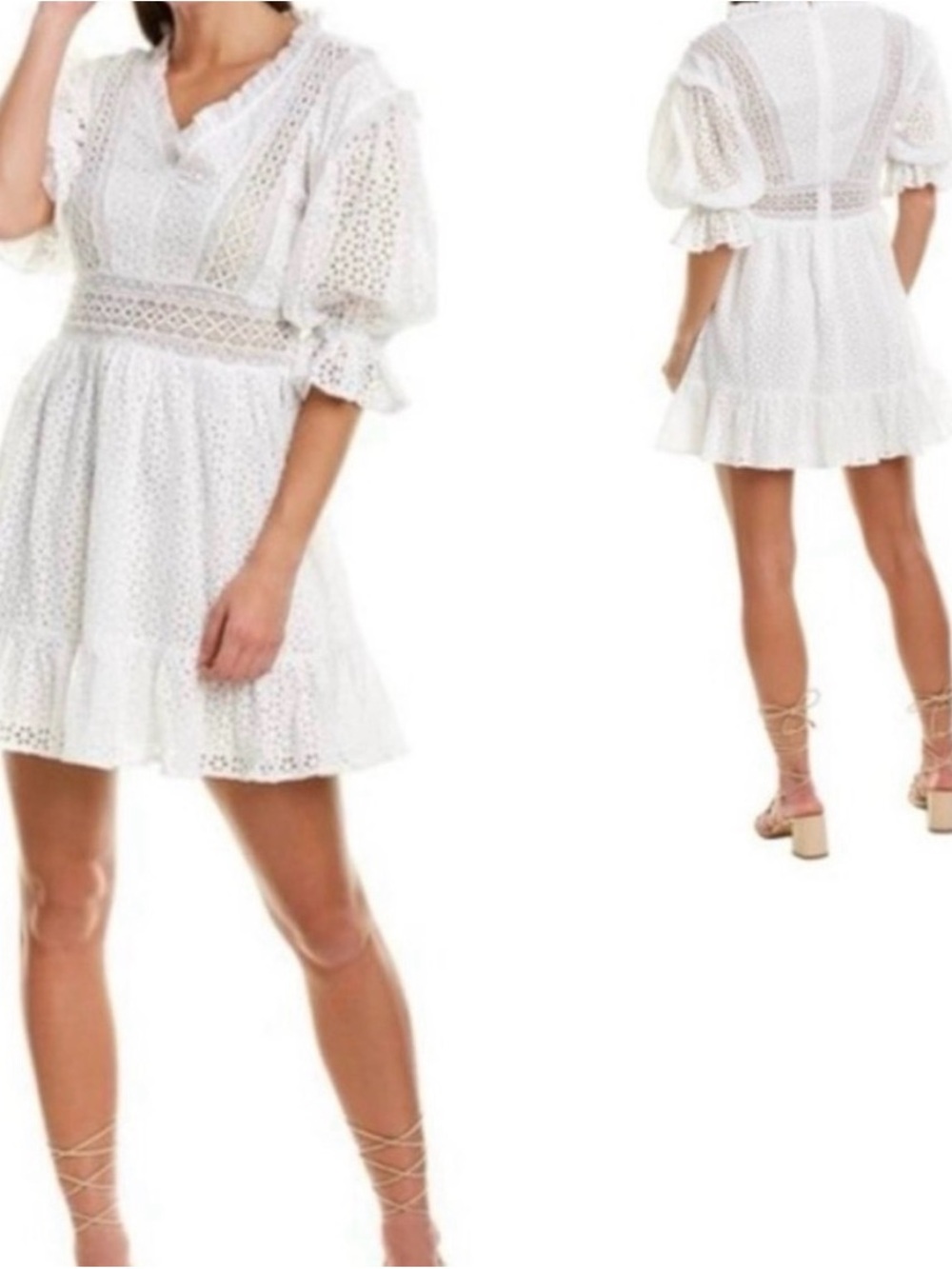 Love Sam White Eyelet V-Neck Mini Dress